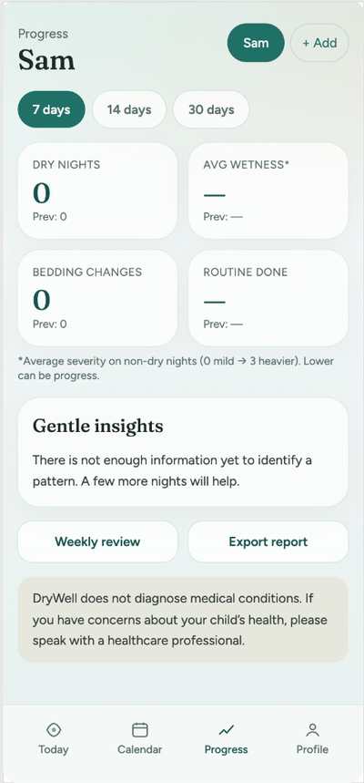 DryWell companion app progress screen (iOS & Android)
